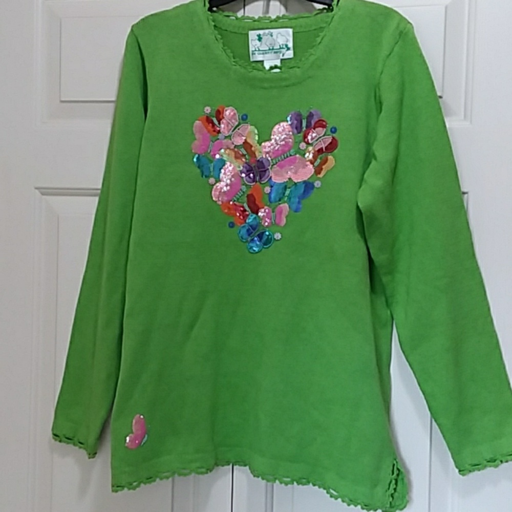 Green Heart Embellished Women's Sweater